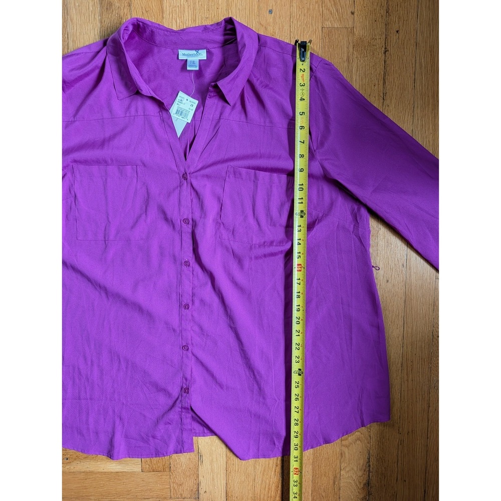 Motherhood Maternity Plus Blouse Button Up Long Sleeve Roll Tab Fuchsia Career - Picture 11 of 12